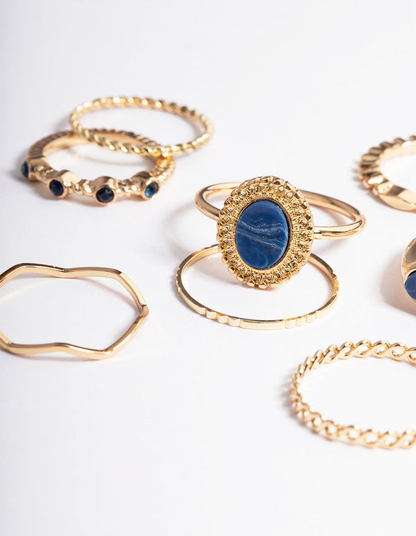 Gold Stone Mixed Texture Ring 8-Pack