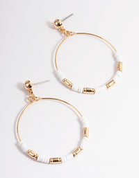 Gold White Disc Bead Wire Drop Earrings - link has visual effect only