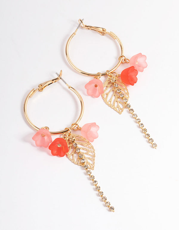 Gold Large Flower Cupchain Hoop Earrings