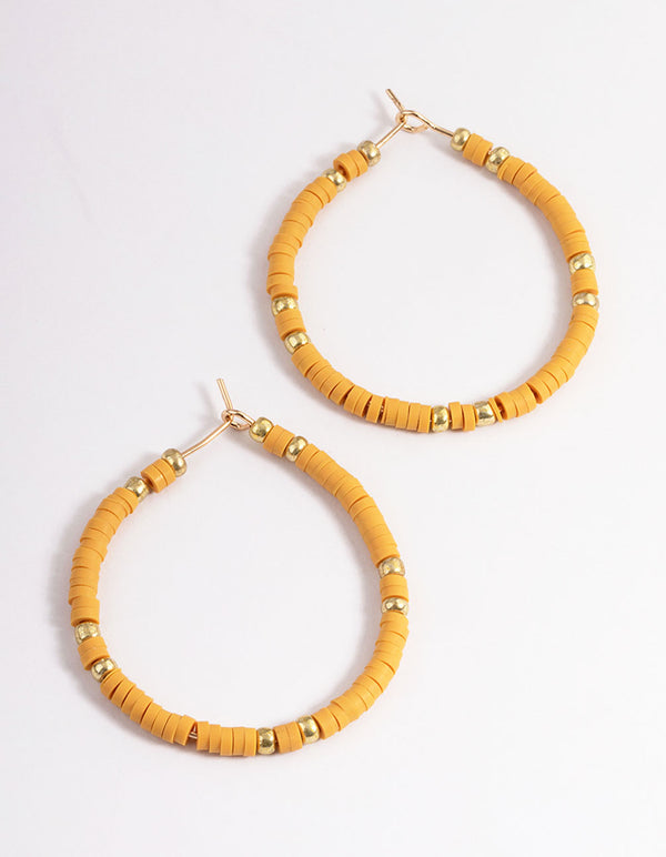 Yellow Bead & Metal Hoop Earrings