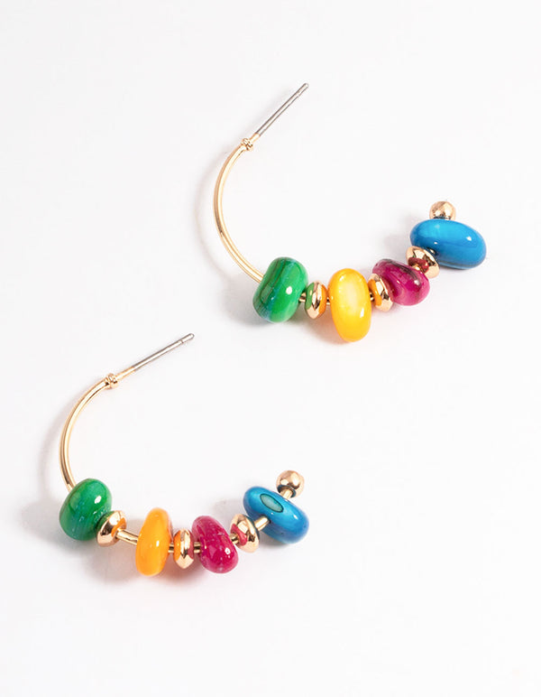 Gold Organic Bead Small Hoop Earrings