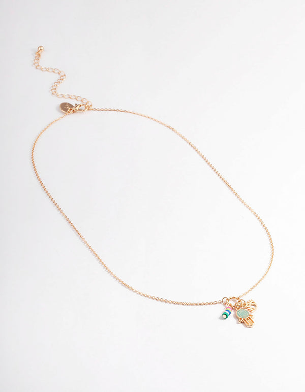 Gold Hamsa & Eye Necklace