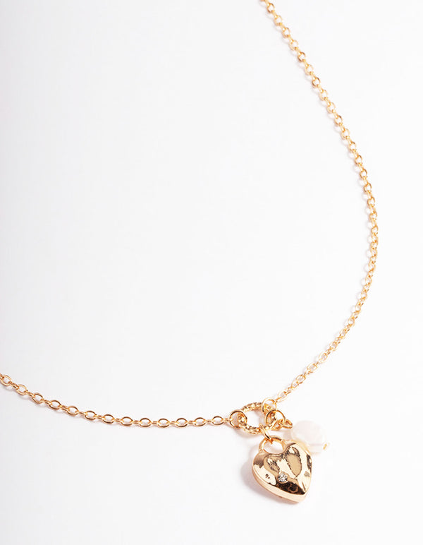 Gold Diamante Heart & Pearl Necklace
