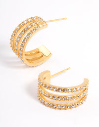 Gold Plated Stainless Steel Diamante Three Hoop Earrings - link has visual effect only