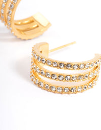 Gold Plated Stainless Steel Diamante Three Hoop Earrings - link has visual effect only