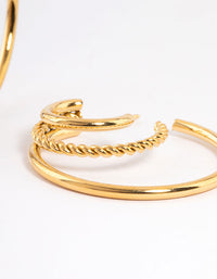 Gold Plated Stainless Steel Plain & Twist Three Hoop Earirngs - link has visual effect only