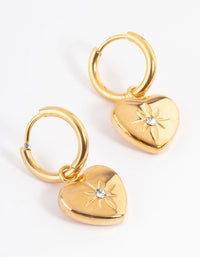 Gold Plated Stainless Steel Diamante Heart Huggie Earrings - link has visual effect only