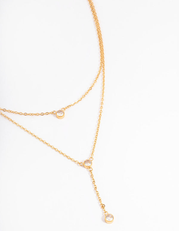 Gold Plated Dainty Two Layer Y Necklace