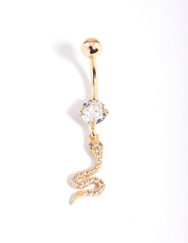 Gold Plated Surgical Steel Crystal Snake Drop Belly Ring