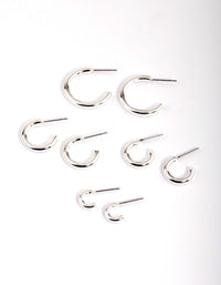 Silver Basic Round Hoop Earrings 4-Pack - link has visual effect only