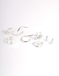 Silver Pearl & Triple Row Cuff Earrings 4-Pack - link has visual effect only