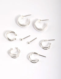 Silver Bevelle & Cuff Earrings 4-Pack - link has visual effect only