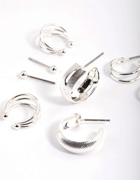 Silver Bevelle & Cuff Earrings 4-Pack - link has visual effect only