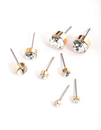 Gold Diamante Stud Earrings 4-Pack - link has visual effect only