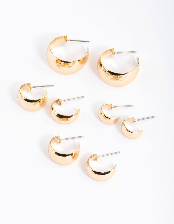 Gold Basic Flat Hoop Earrings 4-Pack