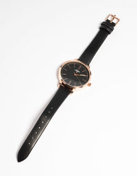 Rose Gold Faux Leather Black Face Watch - link has visual effect only
