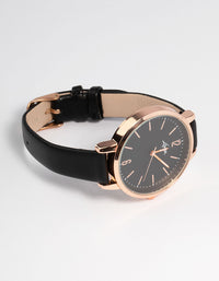 Rose Gold Faux Leather Black Face Watch - link has visual effect only