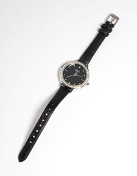 Rhodium Astrology Diamante Faux Leather Watch - link has visual effect only