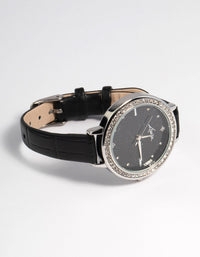 Rhodium Astrology Diamante Faux Leather Watch - link has visual effect only