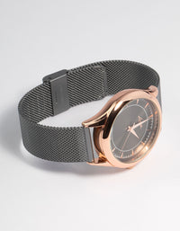 Rose Gold Grey Coated Mesh Strap Watch - link has visual effect only