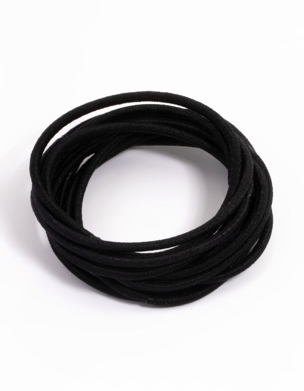 Black Fabric Basic Thin Hair Ties 12-Pack
