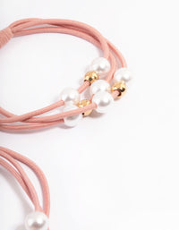 Pink Fabric Pearl & Bead Hair Tie Pack - link has visual effect only