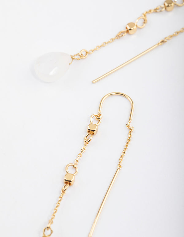Gold Plated Clear Quartz Fancy Thread Earrings