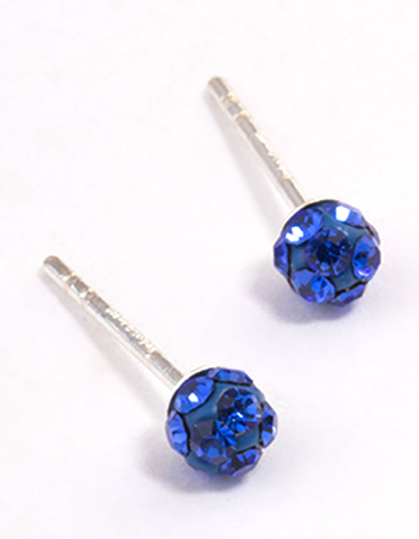 Sterling Silver Blue Pave Stud Earrings 4mm