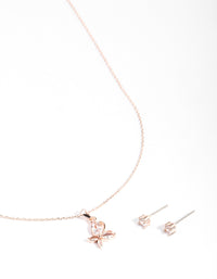 Rose Gold Cubic Zirconia Marquise Butterfly Earrings & Necklace Set - link has visual effect only