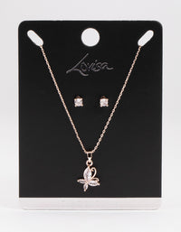 Rose Gold Cubic Zirconia Marquise Butterfly Earrings & Necklace Set - link has visual effect only