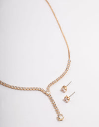 Gold Cubic Zirconia Y-Neck Earrings & Necklace Set - link has visual effect only