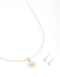 Gold Cubic Zirconia Pear Flower Earrings & Necklace Set - link has visual effect only