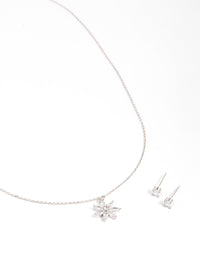 Rhodium Cubic Zirconia Marquise Flower Earrings & Necklace Set - link has visual effect only