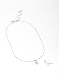 Rhodium Cubic Zirconia & Pearl Jewellery Set - link has visual effect only