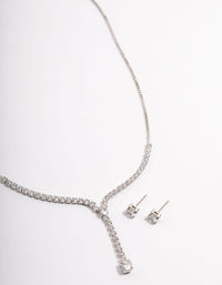 Rhodium Cubic Zirconia Y-Neck Earrings & Necklace Set - link has visual effect only