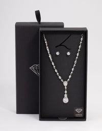 Rhodium Oval Pear Jewellery Set - link has visual effect only