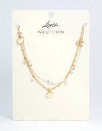 Gold Double Layer Pearl Twist Waist Chain - link has visual effect only