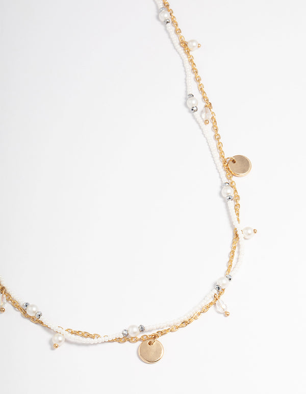 Gold Double Layer Pearl Twist Waist Chain