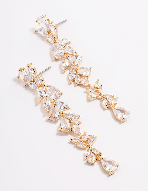Diamond Simulant Gold Petal Drop Earrings