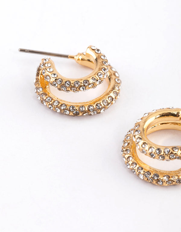 Gold Plated Diamante Double Hoop Earrings