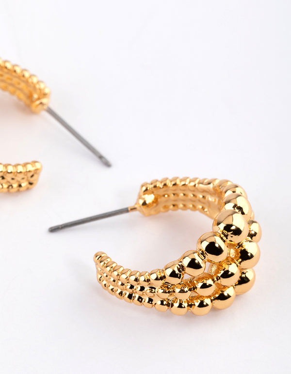 Gold Plated Ball Triple Hoop Earrings