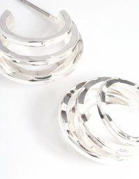 Silver Plated Layer Flat Triple Hoop Earrings - link has visual effect only