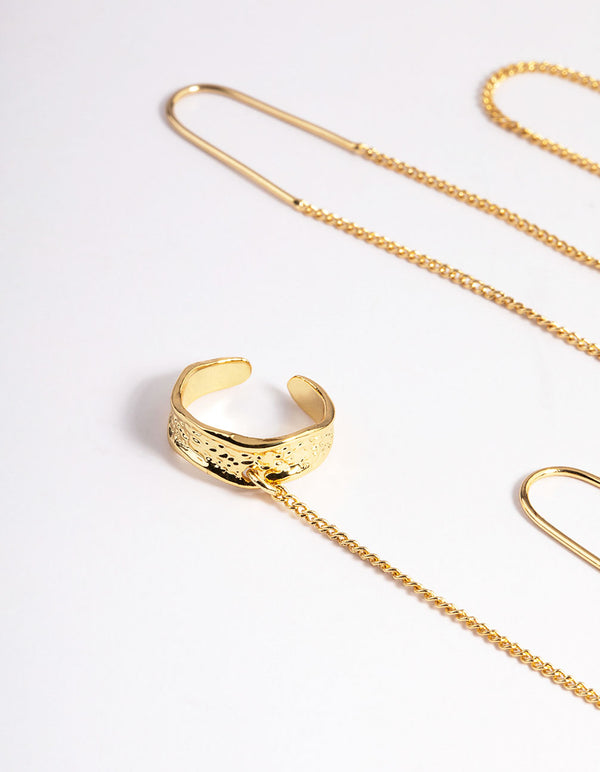 Gold Plated Fine Thread Through Cuff Earrings