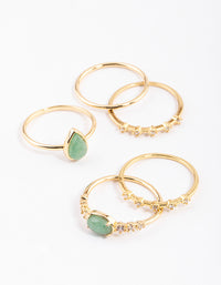 Gold Plated Green Aventurine Cubic Zirconia Dainty Ring Stack - link has visual effect only