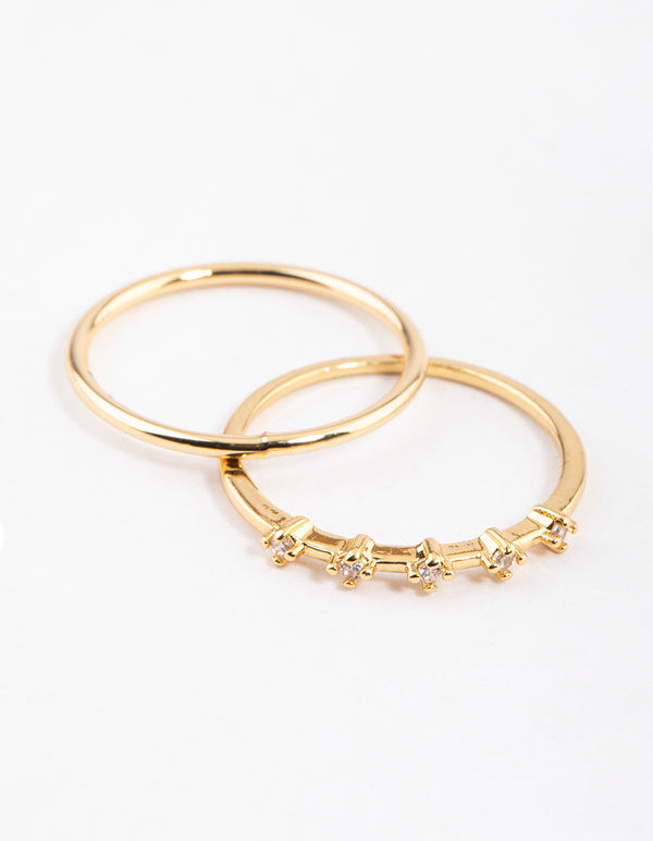 Gold Plated Green Aventurine Cubic Zirconia Dainty Ring Stack