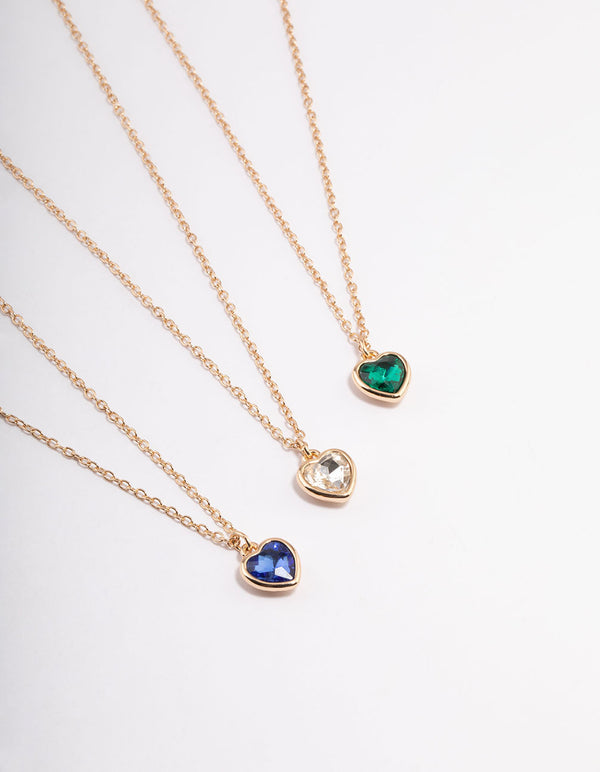 Gold Mixed Diamante Heart Necklace Pack