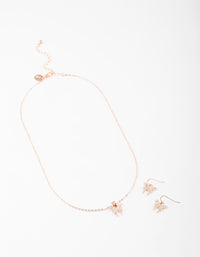 Rose Gold Butterfly Necklace & Drop Earrings Set - link has visual effect only