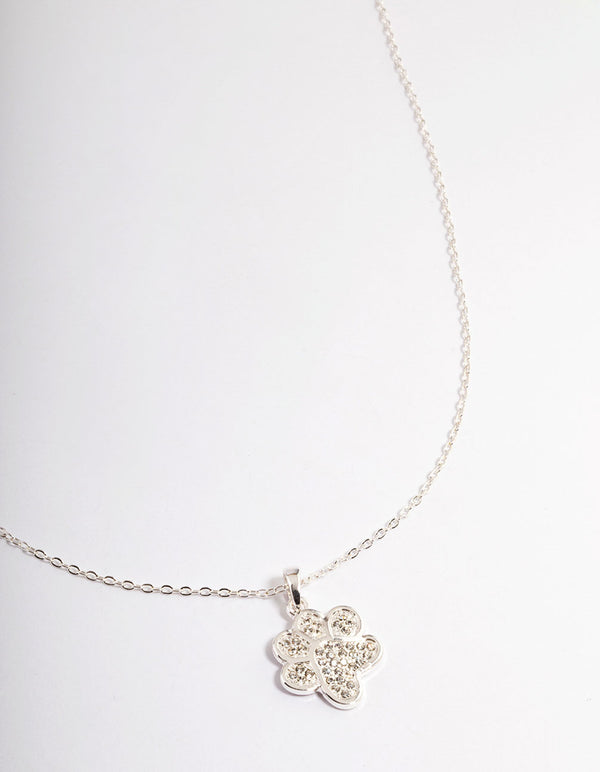 Silver Pave Diamante Paw Print Necklace