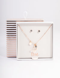 Rose Gold Bunny Diamante Necklace & Stud Earrings - link has visual effect only