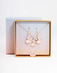 Rose Gold Blush Bunny Necklace & Drop Earrings Set - link has visual effect only